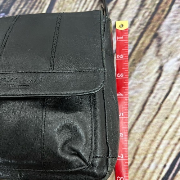 Gold Coral Black Leather Crossbody Organizer Hipster Bag 6x8x3 - Picture 10 of 10